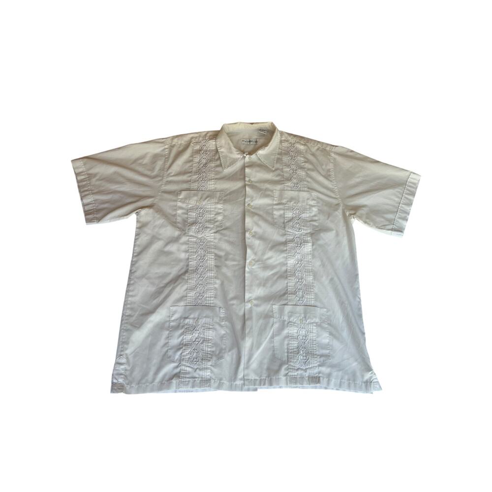 Platoon USA Guayabera Vintage Men's White 4 Pocket Embroidered Wedding LARGE
